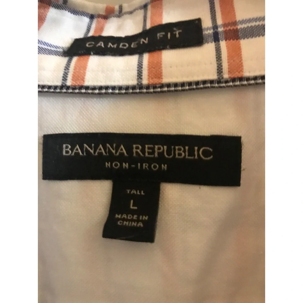 Banana Republic Size Large ClassicFit White Plaid Long Sleeve Button Down‎ Shirt